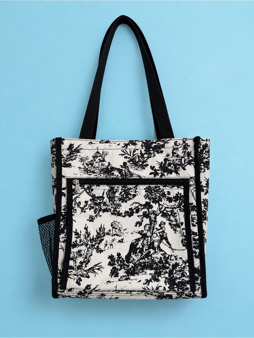 Black & White Toile Print Insulated Tote Bag Lunch Bag Travel Organizer